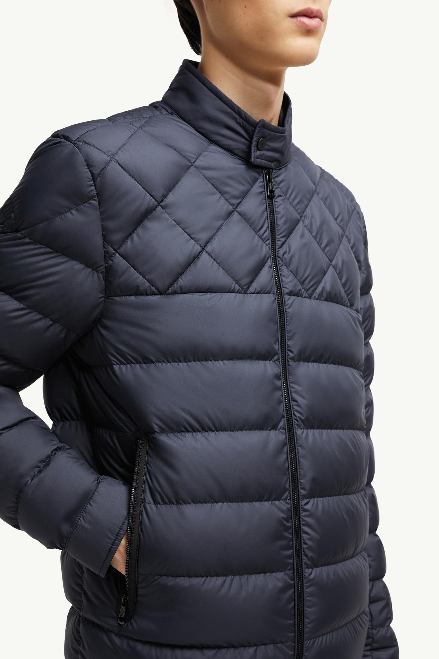 Tuile Leather-Trimmed Down Biker Jacket