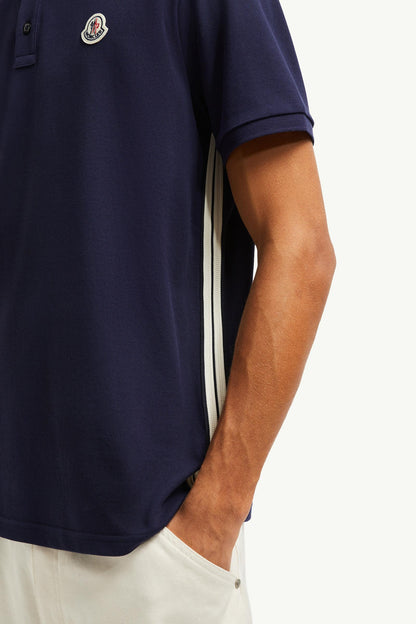 Striped Accent Cotton Piquet Polo Shirt