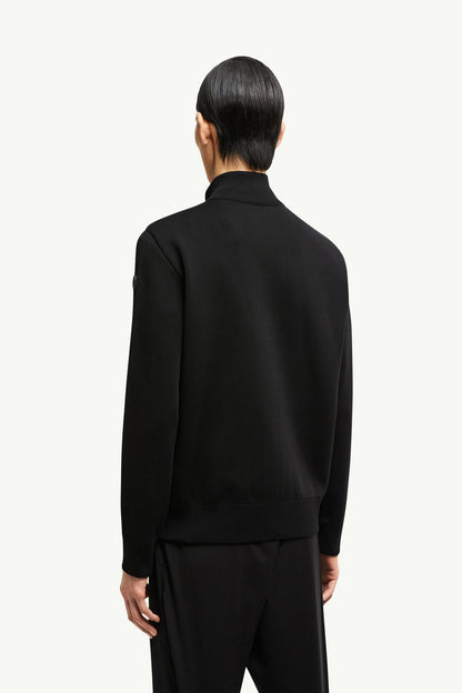 Padded Crepe Cotton Zip-Up Cardigan