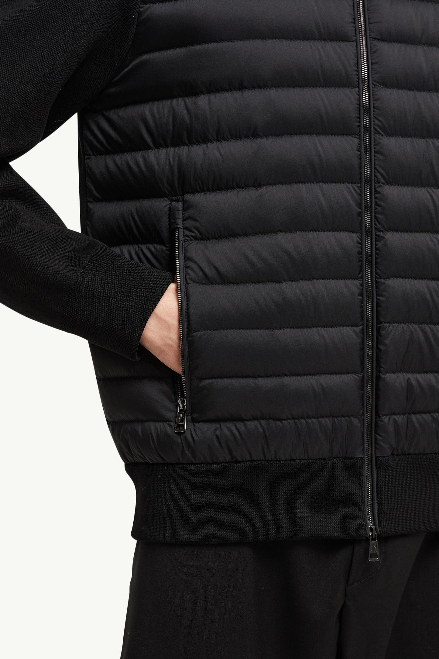 Padded Crepe Cotton Zip-Up Cardigan