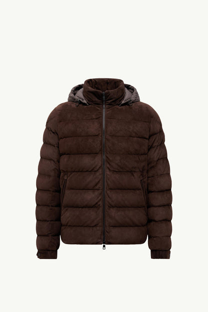 Arneb Hooded Suede Short Down Jacket