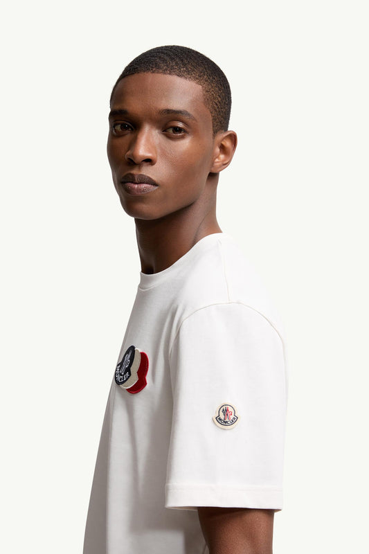 Embroidered Tricolour Logo Cotton T-Shirt