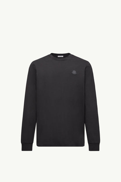 Leather Logo Long Sleeve Cotton T-Shirt